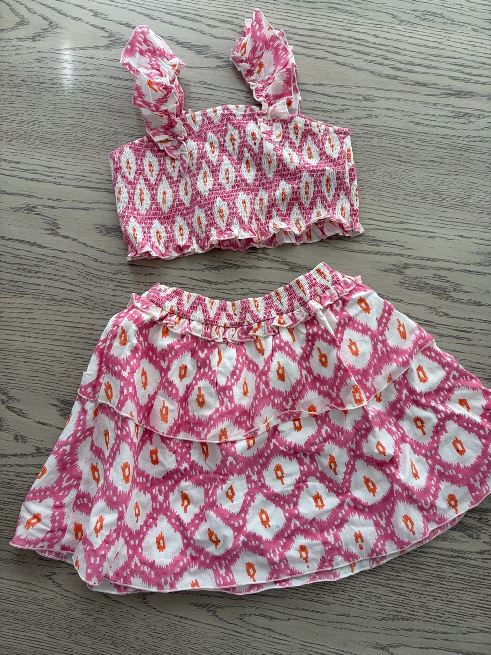 Pink Patterned Girls' Matching Set - Top & Skirt
